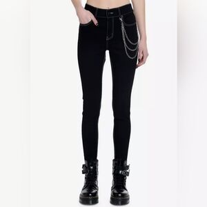 Hot Topic Gothic Black & White Stitch Side Chain Super Skinny Jeans